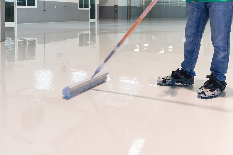 epoxy flooring being applied