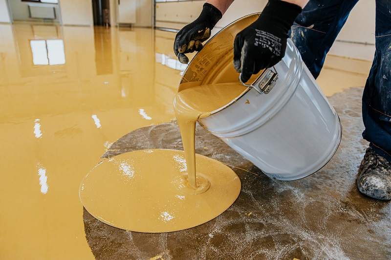 Residential epoxy flooring mid-installation